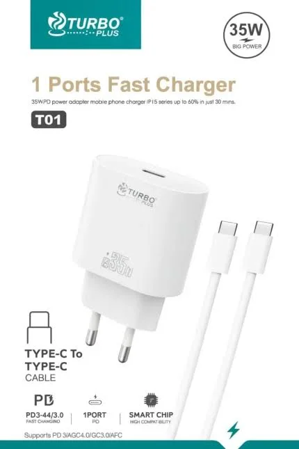 TURBO PLUS T01 Type-C to Type-C 35W Hızlı Şarj Cihazı